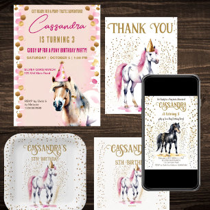 Pony Geburtstagsparty Black Pferd Gold Sprinklen Runder Aufkleber