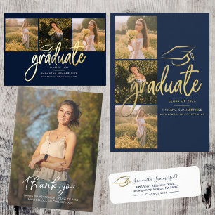 Moderne Navy Blue Gold Imitate Foil Geometric Begleitkarte