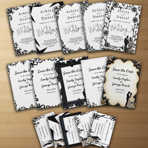 Romantische Whimsical Black and White Couple Weddi Einladung