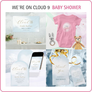 Wir sind auf Cloud 9 Elegant Script Blue Baby Show Pappteller