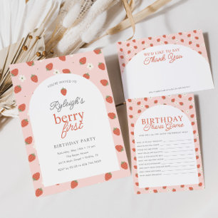 Strawberry 1st Birthday Girls Dankeschön Card