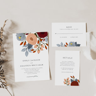 Dusty Blue Wildblume Wedding Einladung