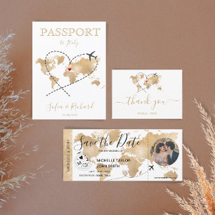 Wedding Destination Passport Gold World Map Invita Einladung