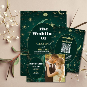 FotoEmerald Green Gold Celestial Wedding Save The Date