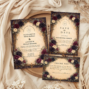 Barocke Gotische Florale Hochzeit Dankeskarte
