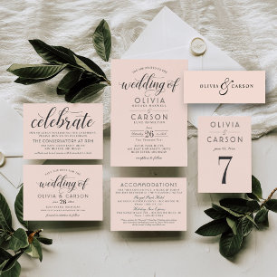Moderne Blush- und Black Script-Hochzeit RSVP Karte
