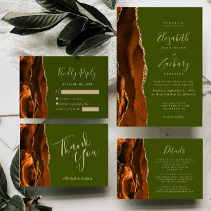 Burnt Orange Agate Olive Green Wedding Einladung