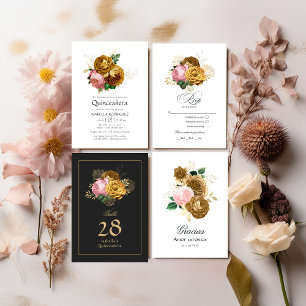 Vintage Blüten und goldene Blumenzwiebeln Einladung