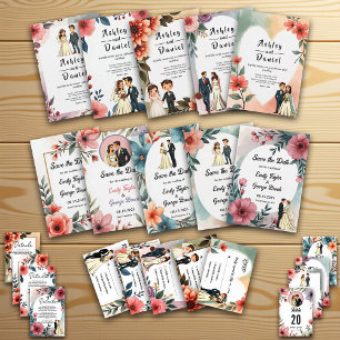 Chic Watercolor floral Dusty Bride Groom Wedding Einladung