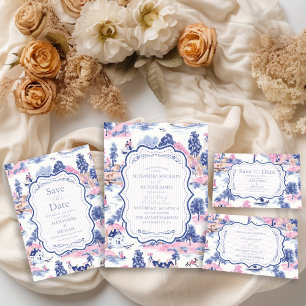 Eleganter Barock Blue French Garden Hochzeit der B Begleitkarte