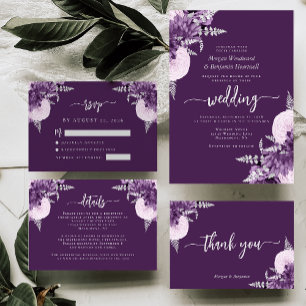 Lila Flieder Silber Blumen Hochzeit Einladung