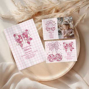 Retro Foto Niedlich Rosa Bow Coquette 1. Geburtsta Dankeskarte