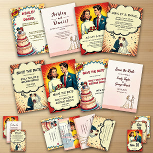 Retro Bride & Groom Pop Art Comic Hochzeit Einladung