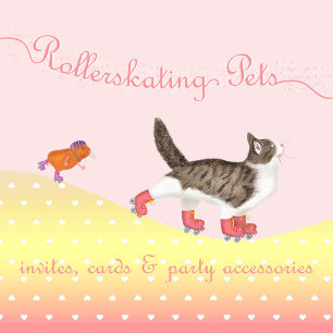 Katze Guinea Schweine Rollerskating Party einladen Einladung