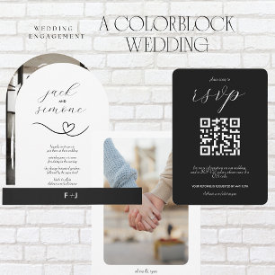 QR-Code für moderne Colorblock-Hochzeiten   Weiß a RSVP Karte