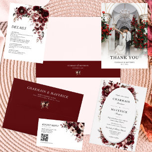 Minimalistisch Maroon Burgundy Wedding Tischnummer