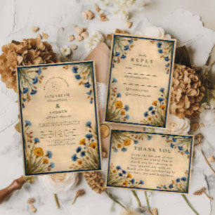 Vintage Blaue Wildblumen-Hochzeit Dankeskarte