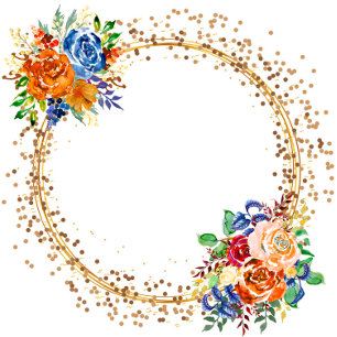 Lux Glitzer Blue Orange Watercolor Blumenzehen Einladung