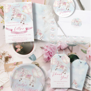 Märchenbaby Pony Rosa Ballons Stars Geburtstag Pappteller