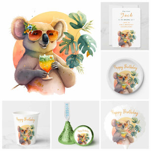 Summer Vibes Watercolor Koala - Happy Birthday Pappteller