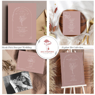 Vintager floraler Rustikal-Pink-Hochzeitcode QR-Co All In One Einladung