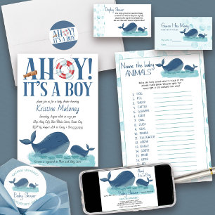 Happy Whale Personalisiert Boy Baby Shower Runder Aufkleber