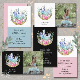 Boho-Halbmond-Kristallcluster rosa Rosen Visitenkarte