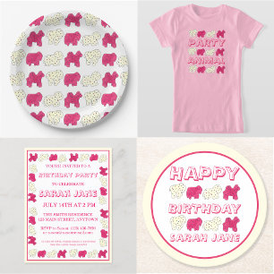 Pink Animal Crackers Cookies Circus Geburtstagspar Einladung