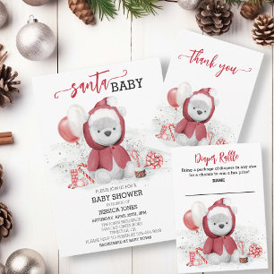 Santa Baby Duwer Polar Teddy Bear Cub Wasserfarbe Einladung