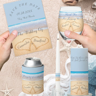 Chic Dusty Blue Hearts Sand Beach Wedding UAWG Postkarte
