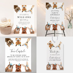 Wild One Woodland Pink Erste Geburtstagsparty Einladung