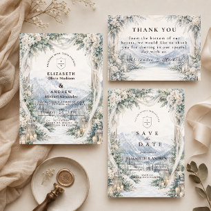Romantische Hochzeit im Freien im Winter Dankeskarte