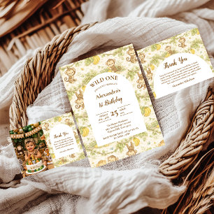 Neutrale Dschungeltiere Wild One Geburtstag Einladung