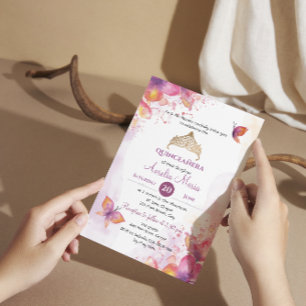 Quinceañera UAWG in Aquarell mit Schmetterlingen Begleitkarte