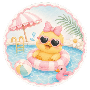 Enten Pool Party Danke Aufkleber   Rosa Sommer