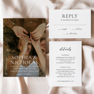 Sophia White Modern Wedding RSVP Karte