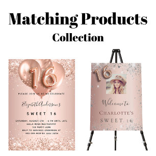 Sweet 16 Rose Gold Foto Silber Glitzer willkommen Poster