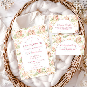 Rosa Feengarten-Baby-Shower-Windelraffel Begleitkarte