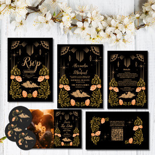 Celestial Midnight Black Stars Wedding Einladung