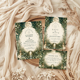 Elegante grüne himmlische Hochzeit RSVP Karte