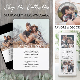 Moderne Minimal All-in-One QR UAWG 2 Foto Hochzeit Einladung