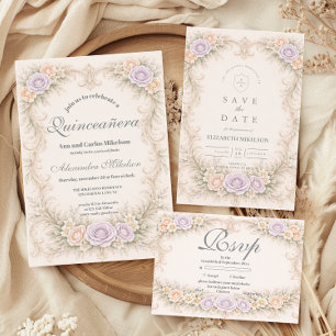 Lavendel Schimmer Barock Quinceañera Save The Date