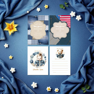 Denim Patchwork Rustic Chic Blue Jean Baby Shower Einladung