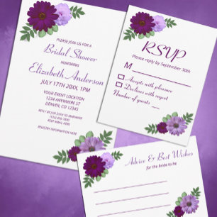 Lila Pfingstrosen-Blumen-Brautparty RSVP Karte
