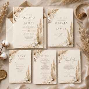 Neutrale Pampas-Eleganz Boho-Hochzeitsdetails Kart RSVP Karte
