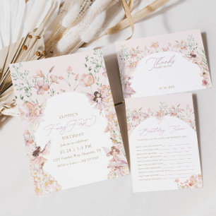Fairy Pink Floral Girls Geburtstag Dankeskarte