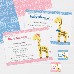Giraffe in Blue Bow Baby Shower for Boy Einladung