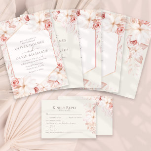 Errötendes Beiges Blumenhochzeitsmenükarte Menükarte