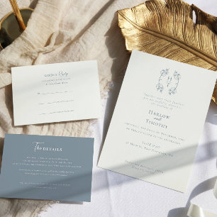 Einfache, stylische, dunkelblaue Monogram für feie RSVP Karte