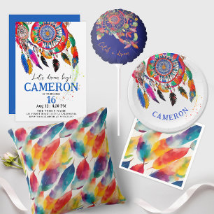 Boho Colorful Dreamcatcher Bday Feather Pappteller